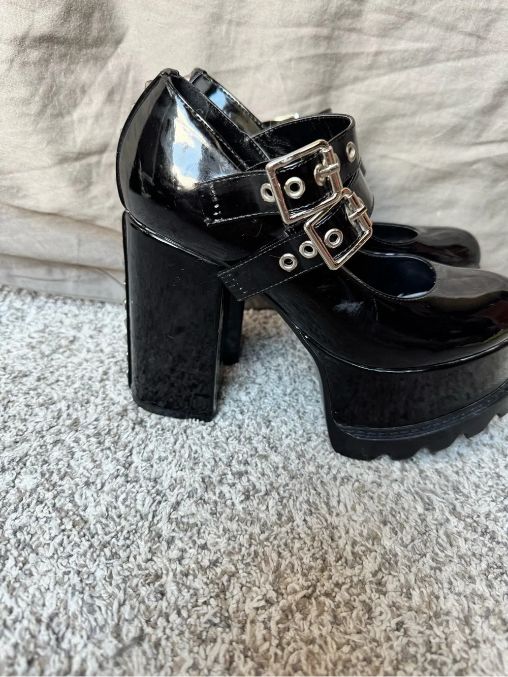 Glossy Black Patent Platform Mary Jane Shoes
